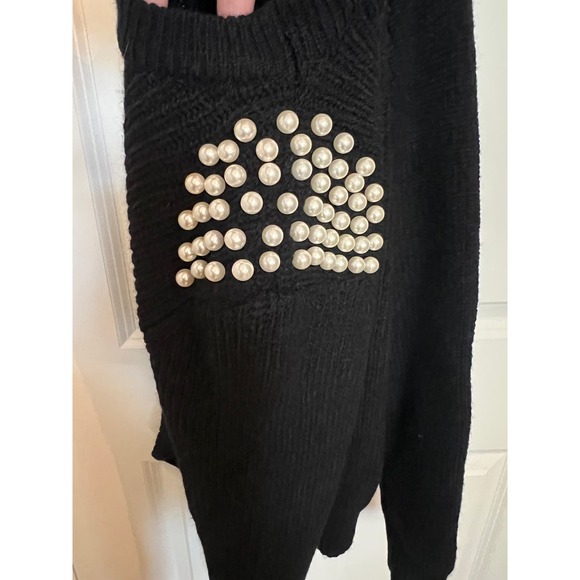 ANNA KAY Women's Pearl Bead Pullover Black Padded shoulders Sweater M casual - Picture 6 of 6